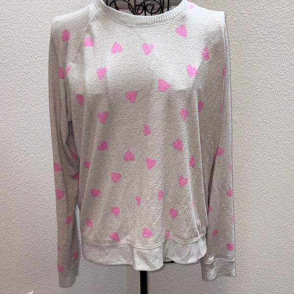 Lucky Brand Sweaters - Lucky Brand Cream Sweatshirt with Pink Heart Print